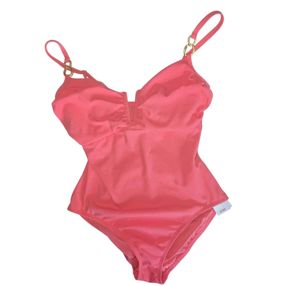 Bleu Rod Beattie Womens Bardot Blush V-Wire One Piece Retro Swimsuit Pink Sz 12